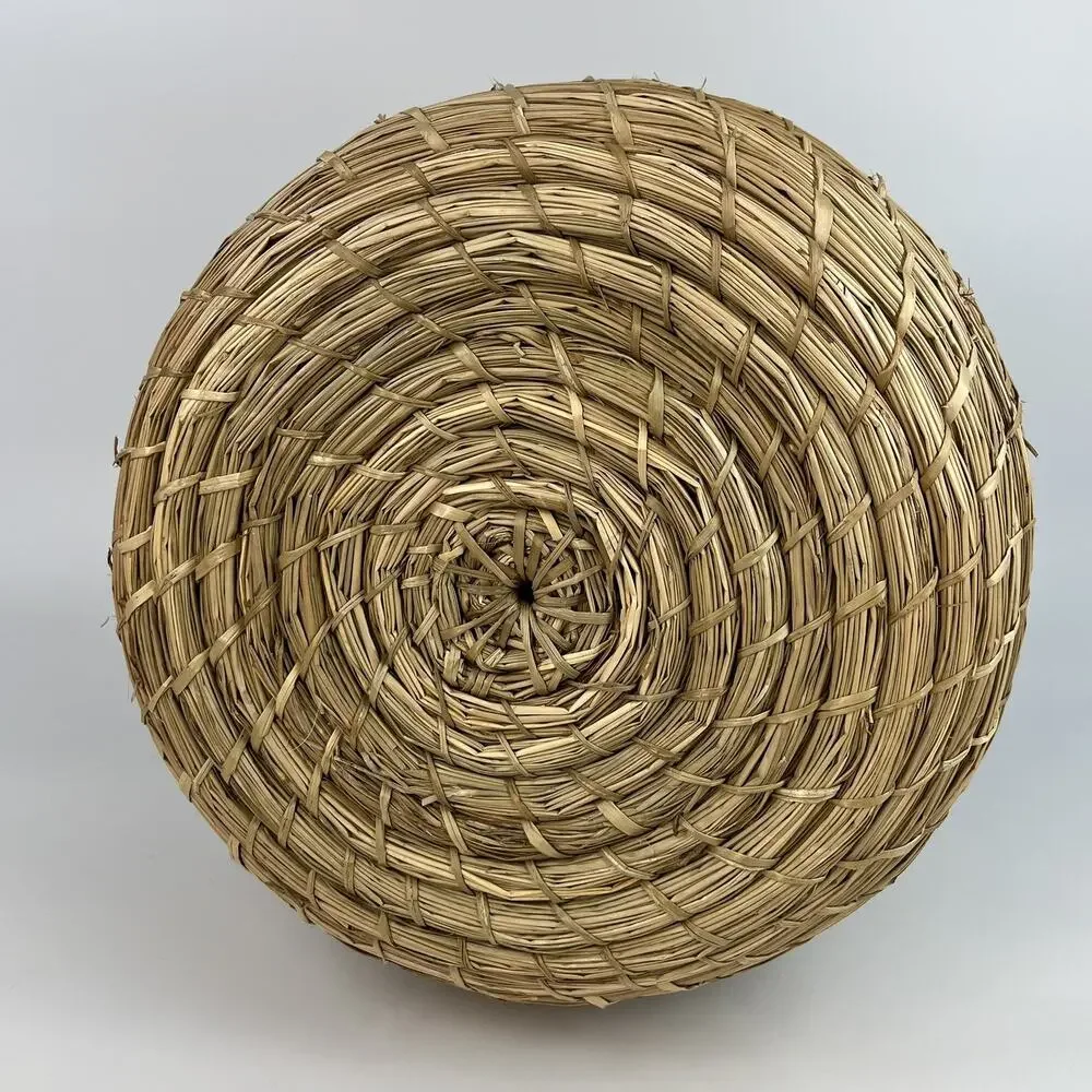 Wicker Coiled Bottleneck Vase 14.5” Floor Tabletop Boho Decor Yellow Stripe